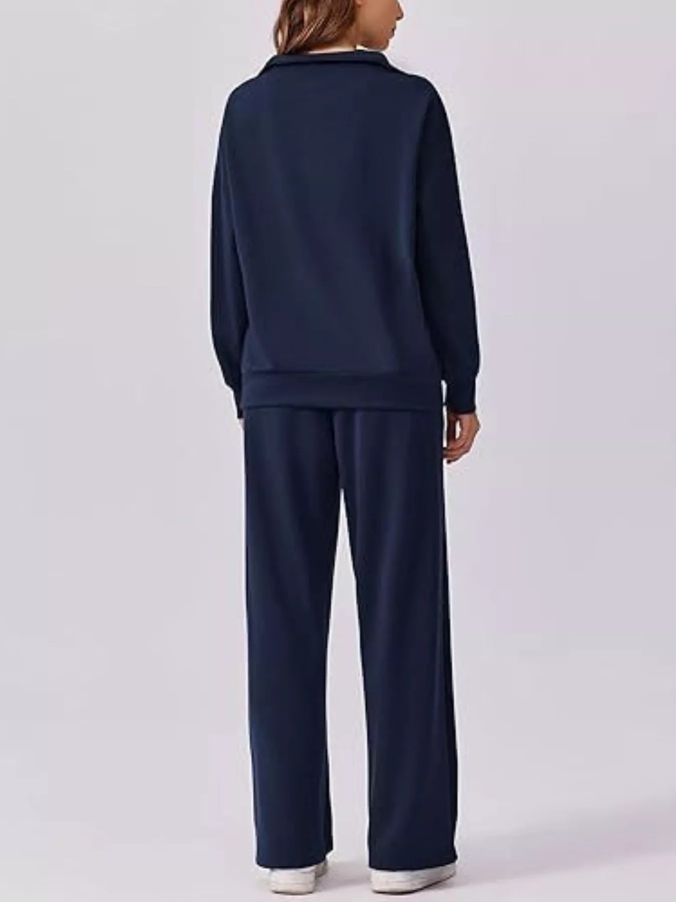 Zip Collar Dropped Shoulder Top and Pants Set OutfitFlow