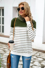 Striped Contrast Turtleneck Sweater OutfitFlow