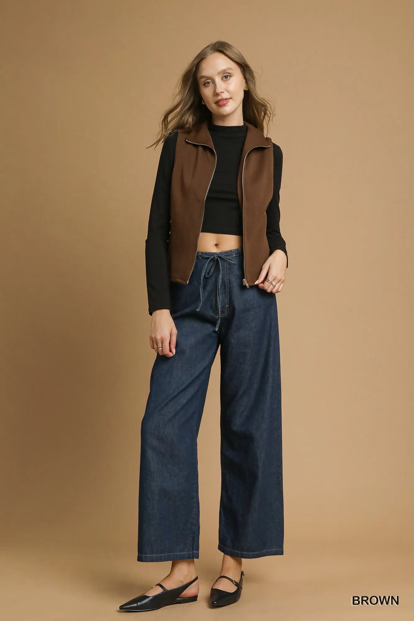 Umgee Zip-Front Fitted Vest with Pockets Trendsi