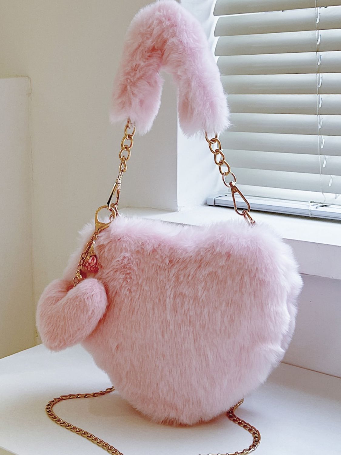 Heart Shape Faux Fur Handbag