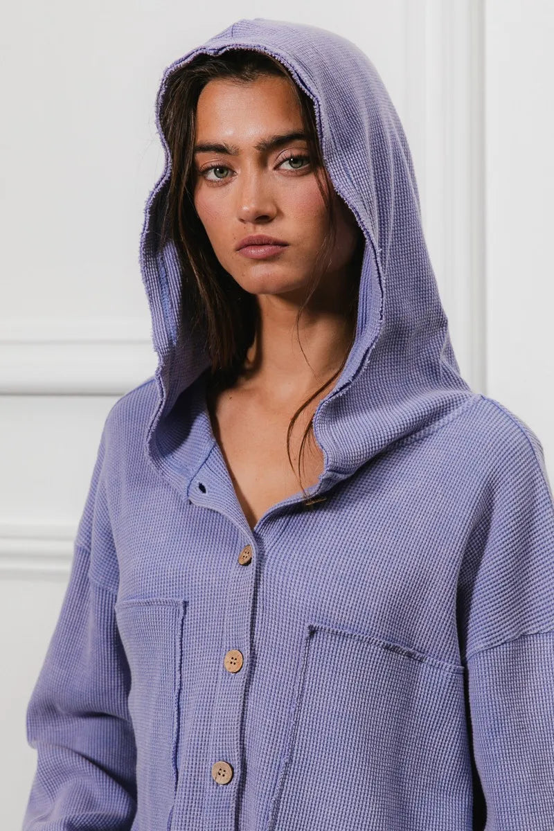 BiBi Washed Waffle Thermal Hooded Jacket OutfitFlow