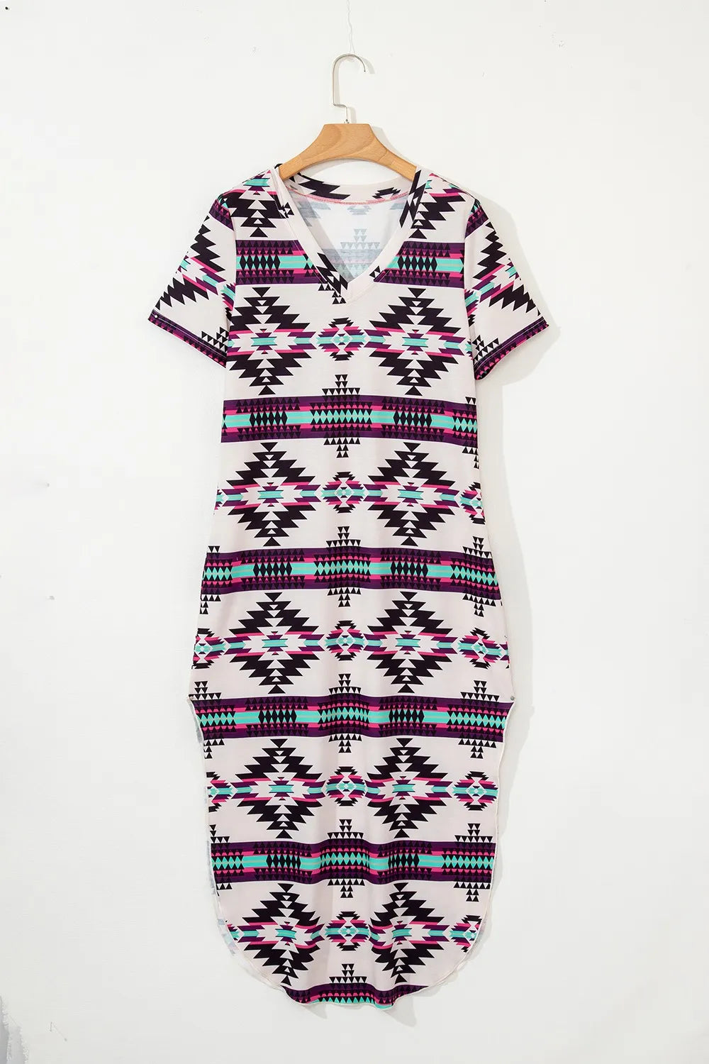 Aztec Print V-Neck Midi Dress OutfitFlow