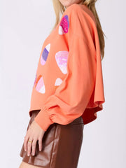 Halloween Candy Sequin Long-Sleeve Sweatshirt OutfitFlow