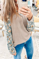 Floral Long Sleeve Round Neck Blouse OutfitFlow