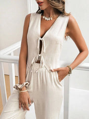 V Neck Sleeveless Top and Pants Set OutfitFlow