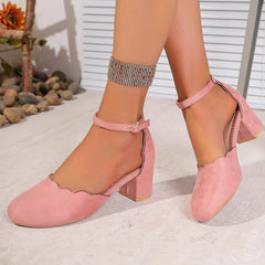Round Toe Block Heels Pumps OutfitFlow