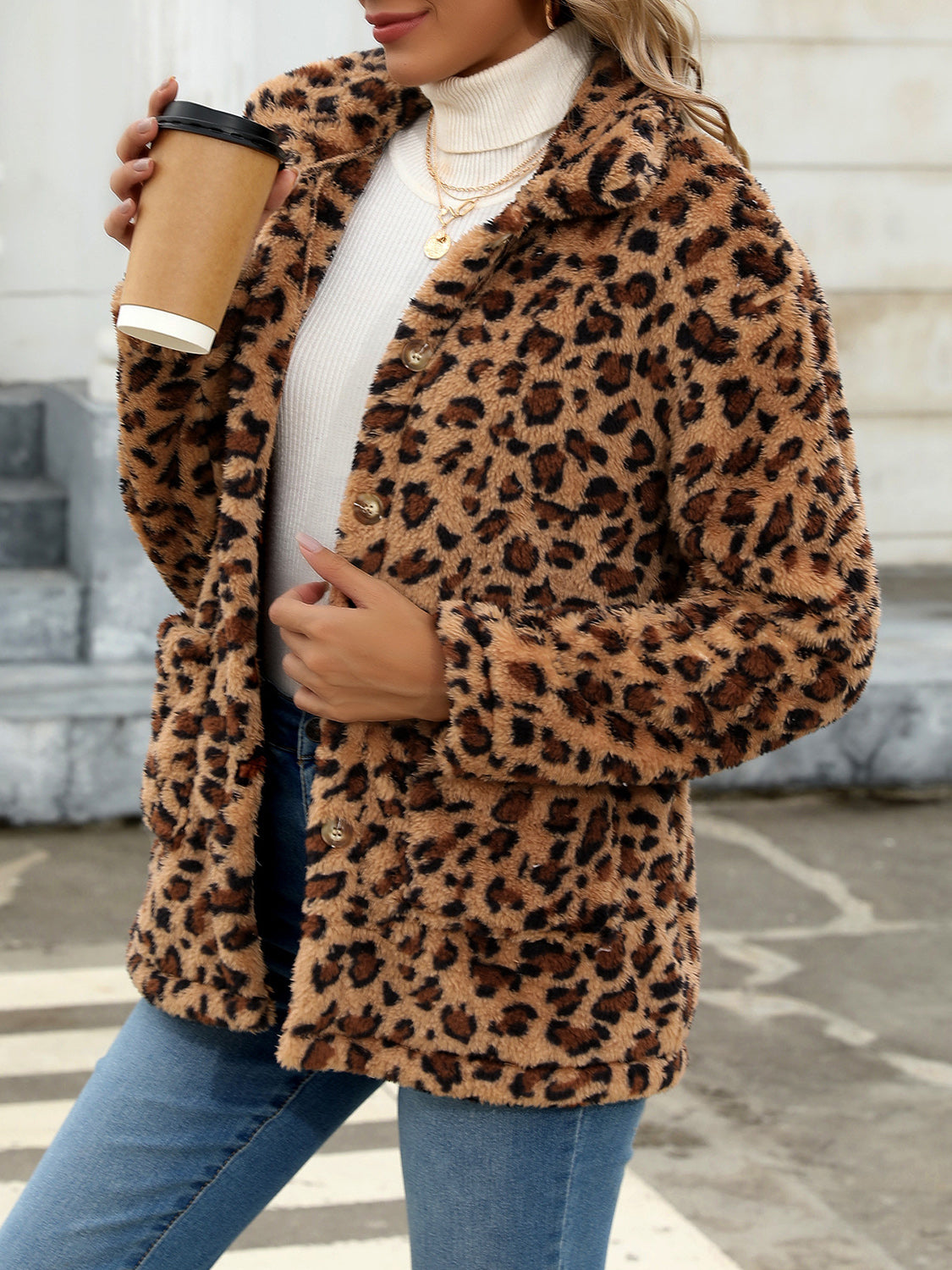 Outfit Flow - Button Up Drop Shoulder Fuzzy Jacket