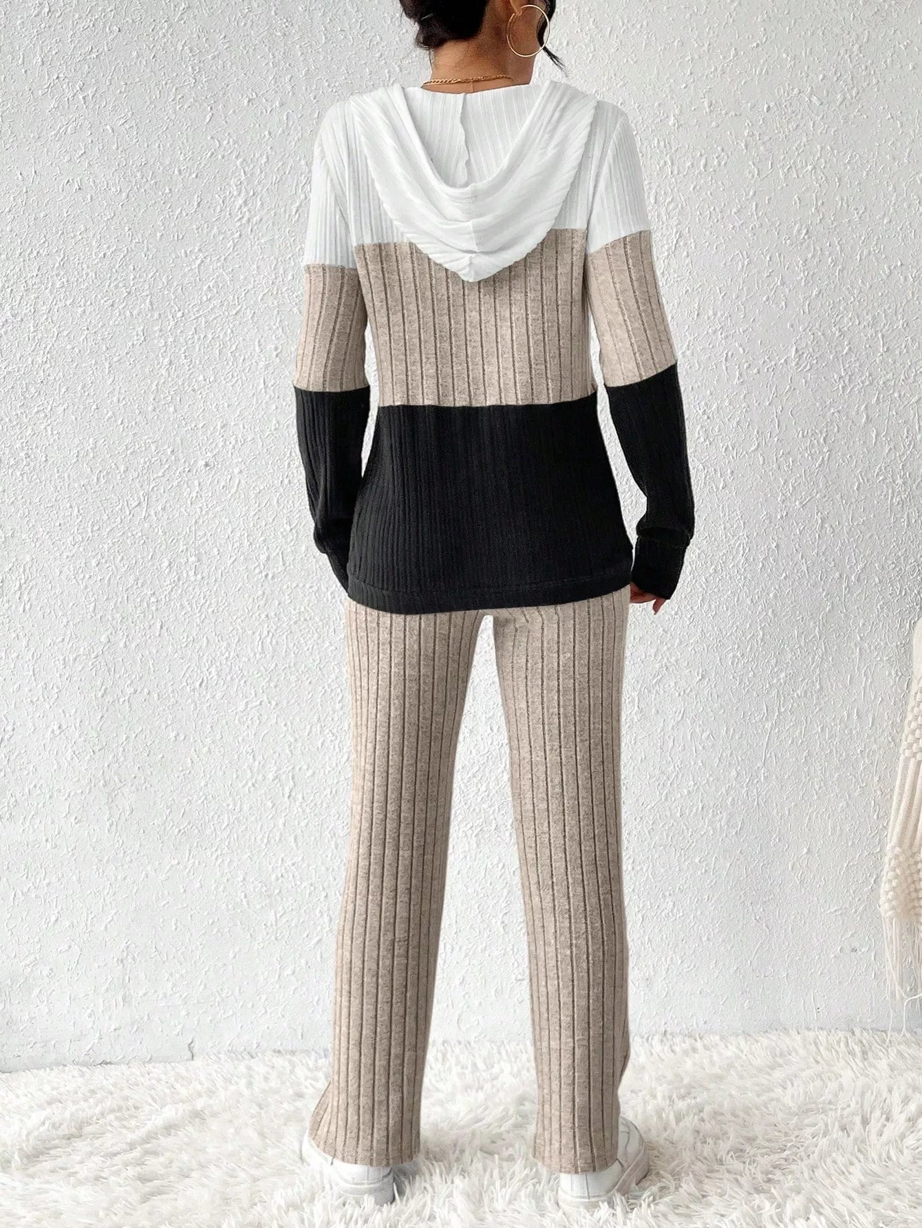 Color Block Half Zip Hooded Top and Pants Set OutfitFlow