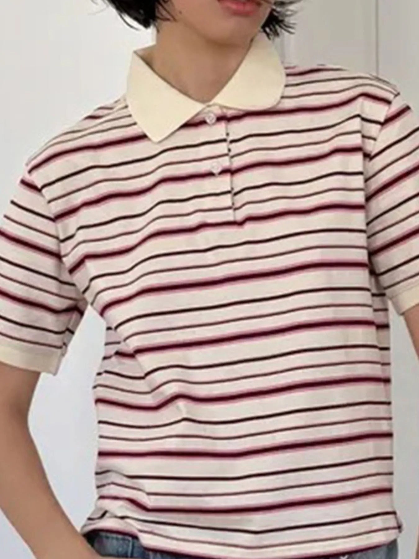 Striped Polo T-Shirt with Contrast Collar OutfitFlow