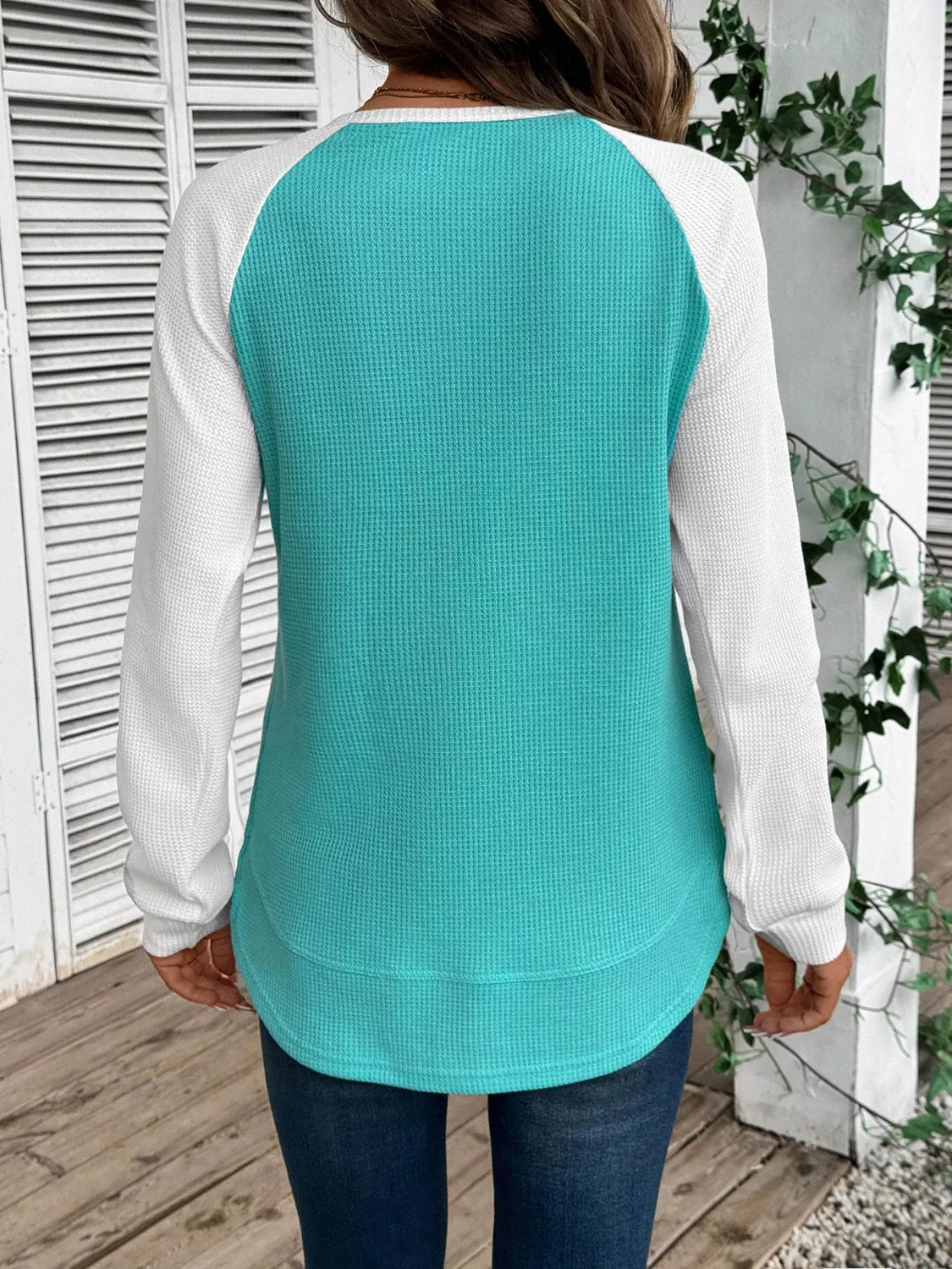 Waffle Knit Raglan Sleeve T-Shirt OutfitFlow
