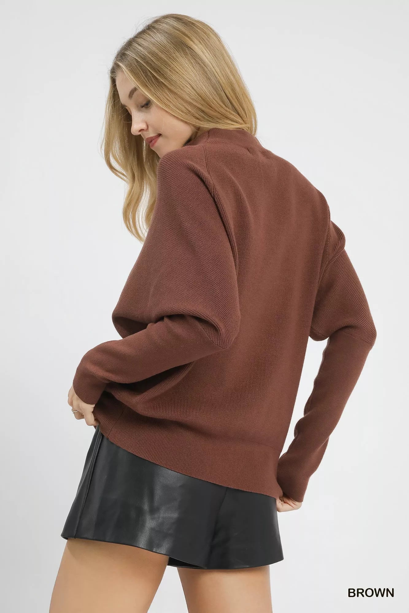 Umgee Draped Turtleneck Long Sleeve Knit Top OutfitFlow