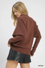 Umgee Draped Turtleneck Long Sleeve Knit Top OutfitFlow