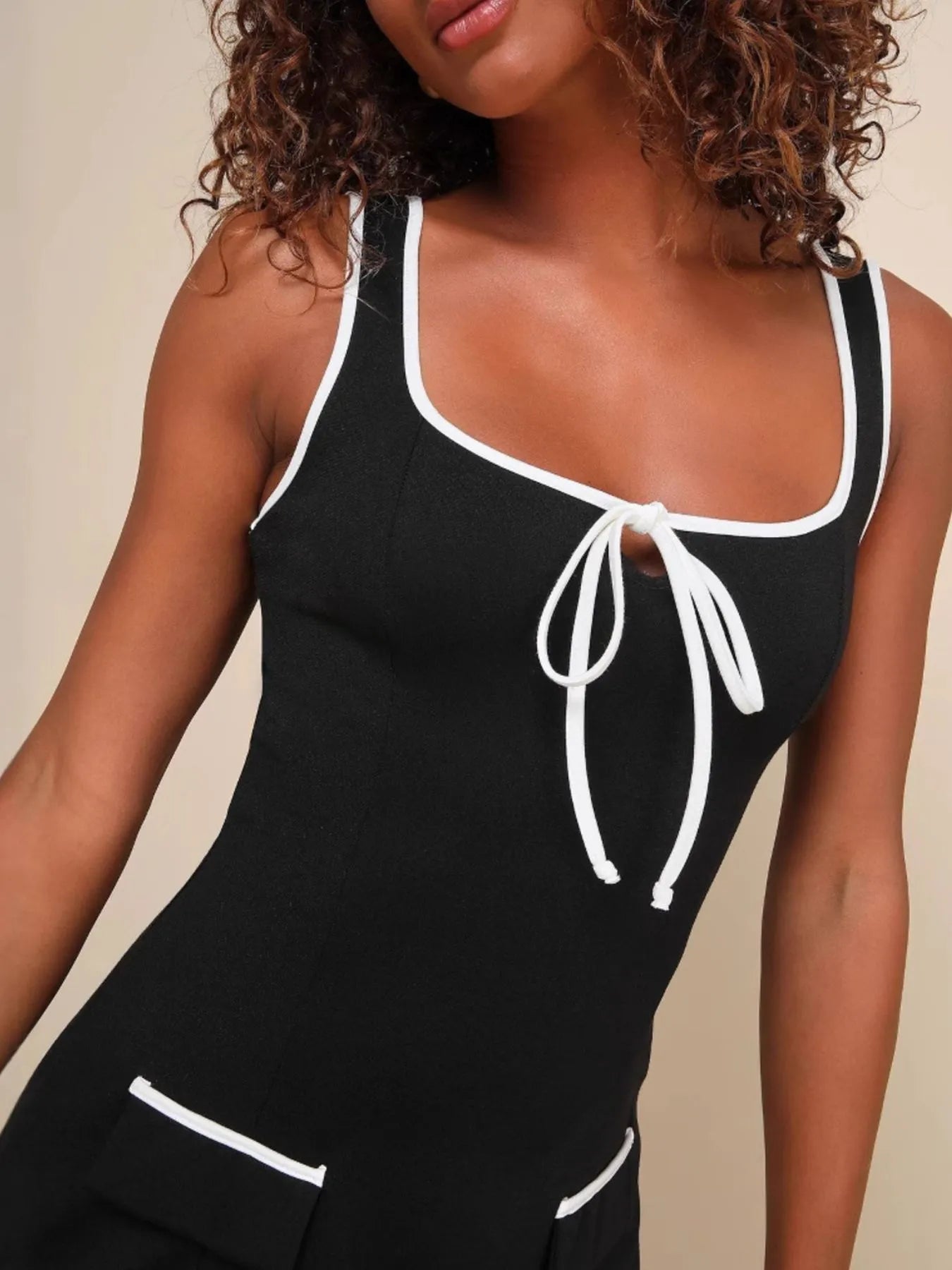 Contrast Trim Bow Tie Tank Dress OutfitFlow