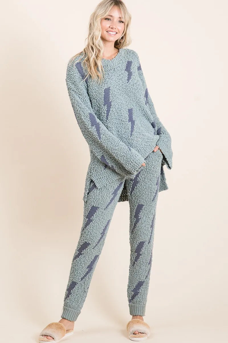 BiBi Cozy Soft Hairy Popcorn Sweater Pants OutfitFlow