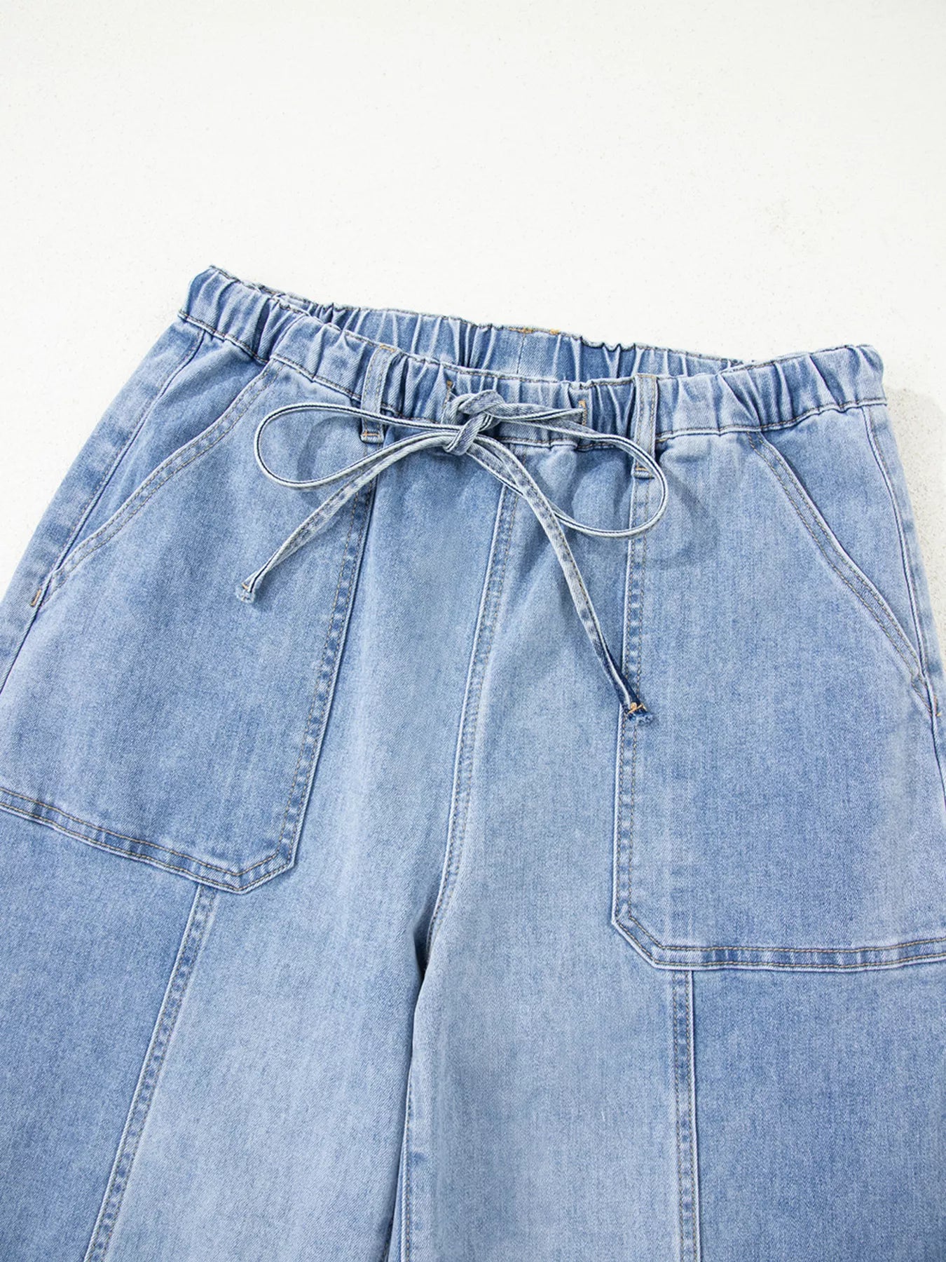 Wide Leg Drawstring Raw Hem Jeans OutfitFlow