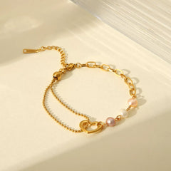 18K Gold-Plated Heart Pearl Bracelet OutfitFlow