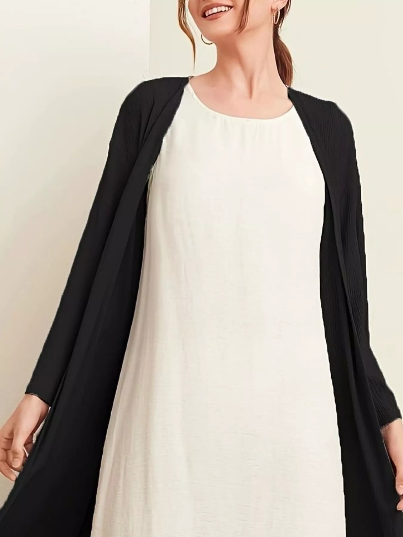 Open Front Long Sleeve Longline Cardigan OutfitFlow