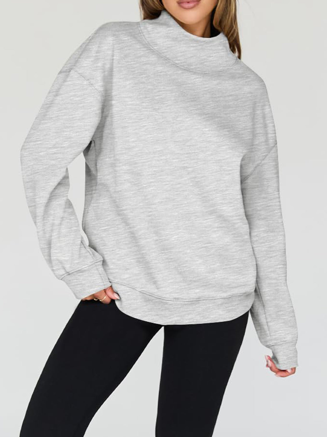 Mock Neck Drop Shoulder Long Sleeve Sweatshirt