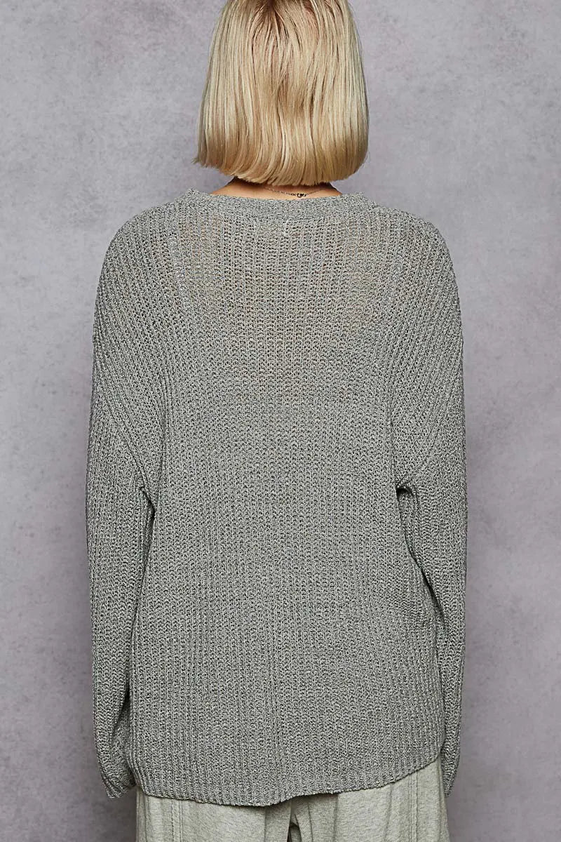 POL Oversized V-Neck Knit Top OutfitFlow