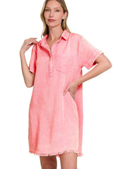 Zenana Tencel Mineral Washed Collared Shirts Dress OutfitFlow