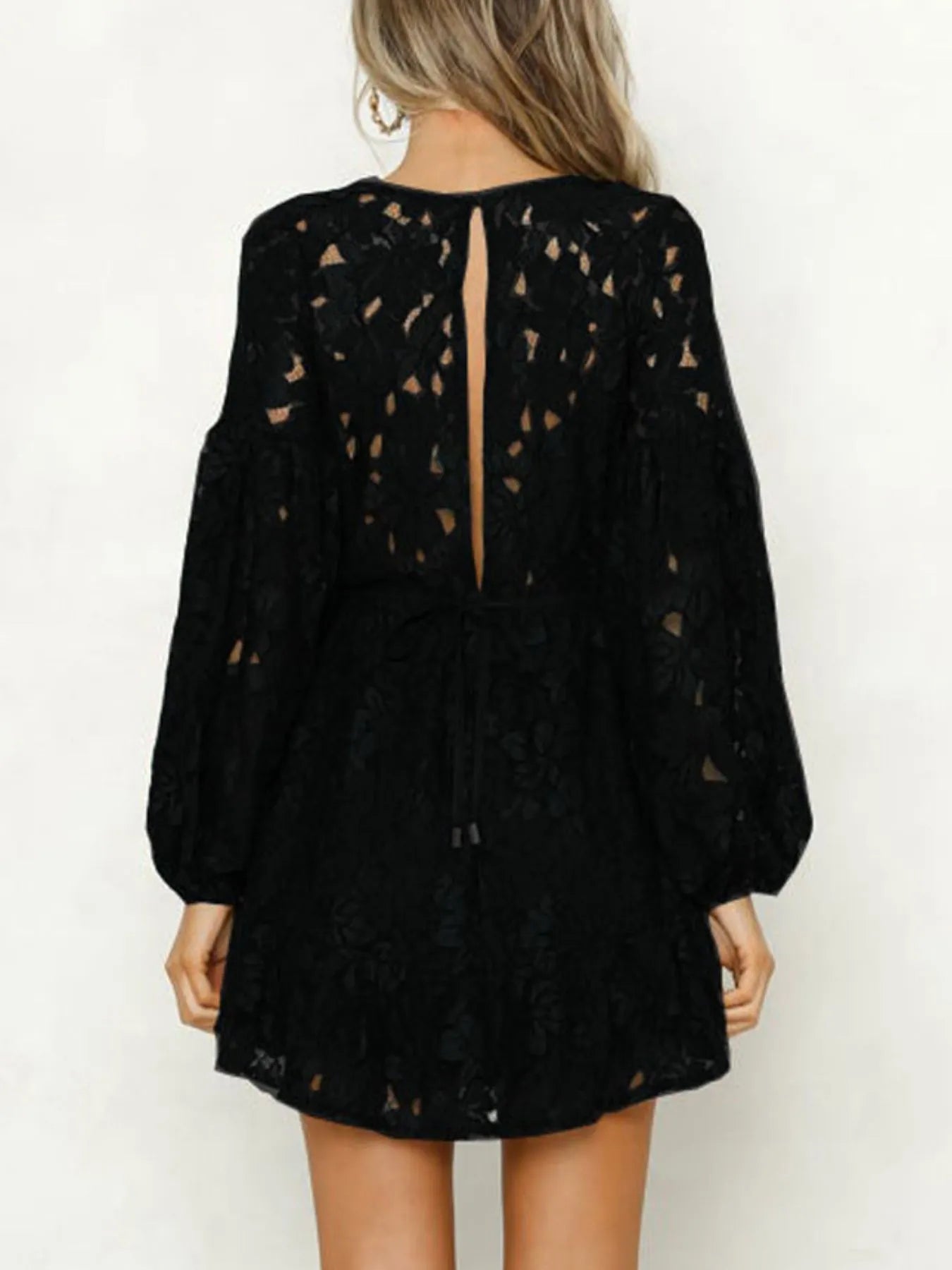 Lace V-Neck Long Sleeve Mini Dress OutfitFlow