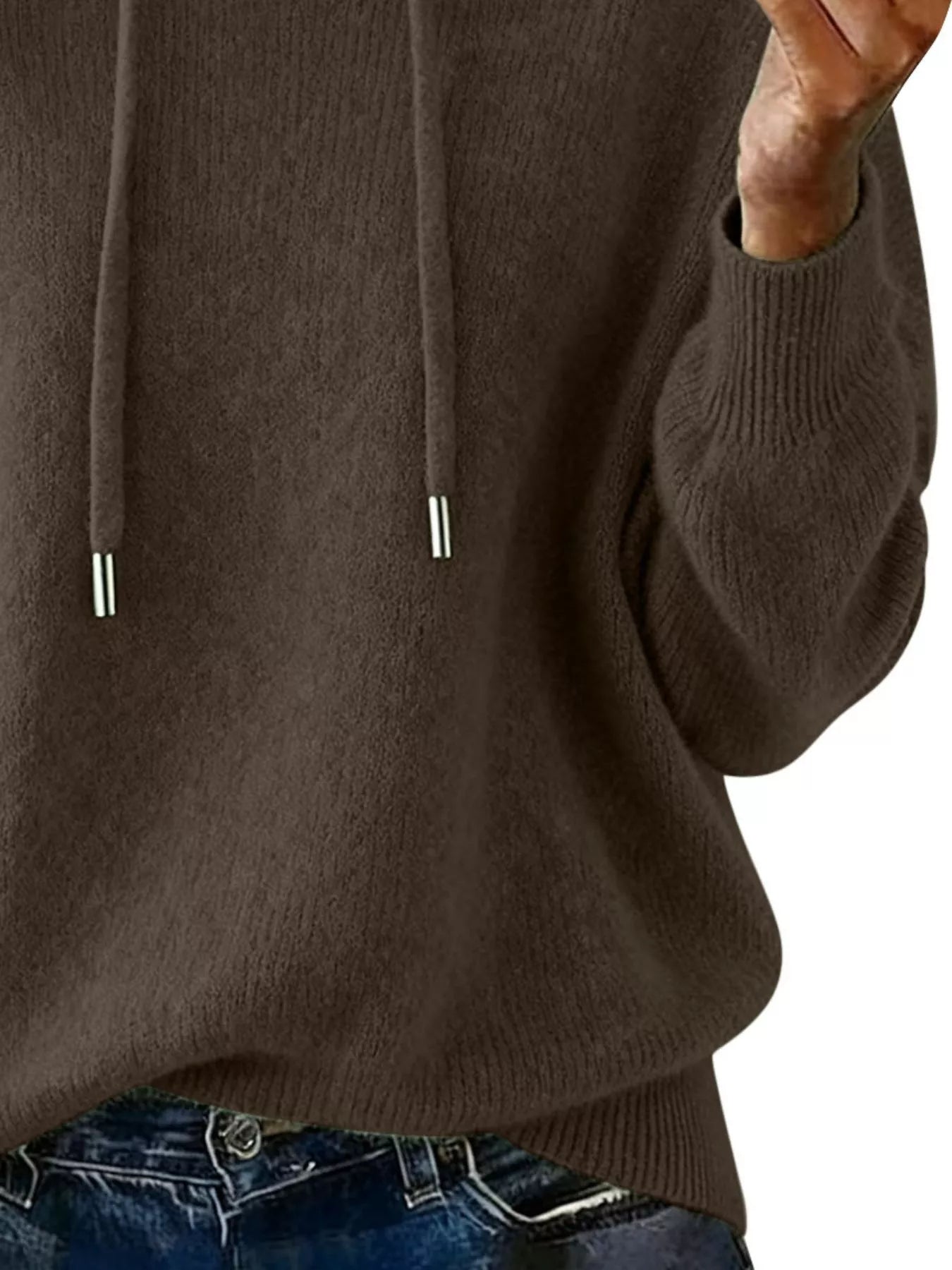 Drawstring Long Sleeve Hooded Sweater Trendsi