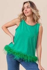 BiBi French Terry Faux Feather Bottom Back Tied Top OutfitFlow