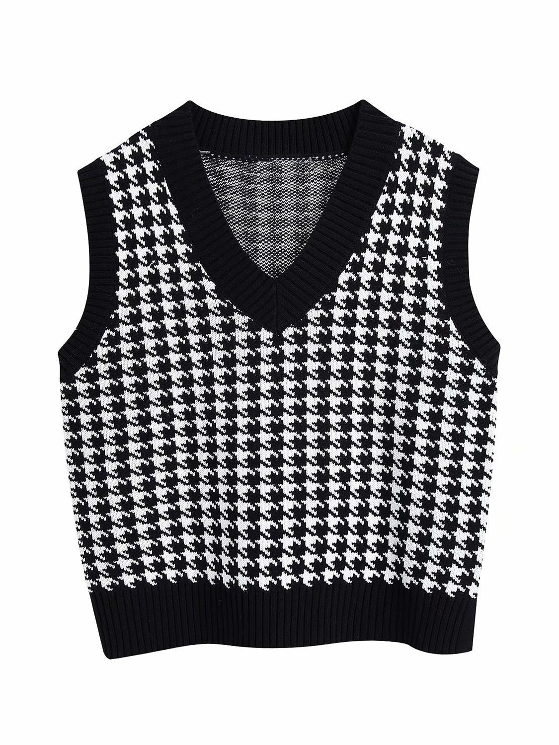 Houndstooth V-Neck Sweater Vest