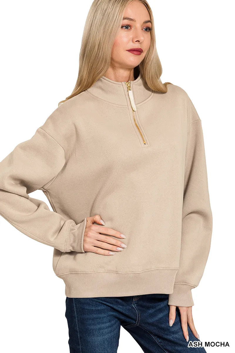 Zenana Fleece Half Zip Sweatshirt Trendsi