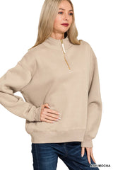 Zenana Fleece Half Zip Sweatshirt Trendsi