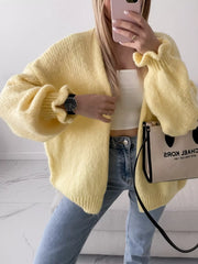 Open Front Ribbed Hem Cardigan OutfitFlow