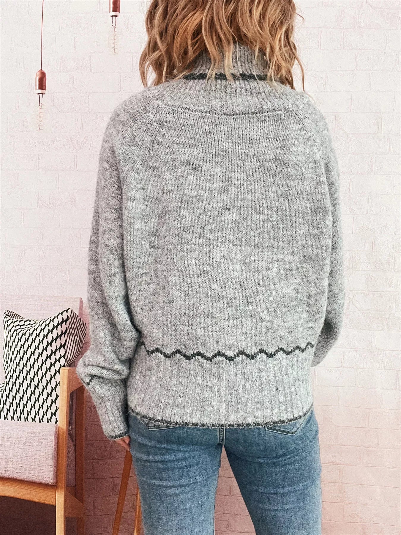 Ribbed Contrast Trim Long Sleeve Sweater OutfitFlow
