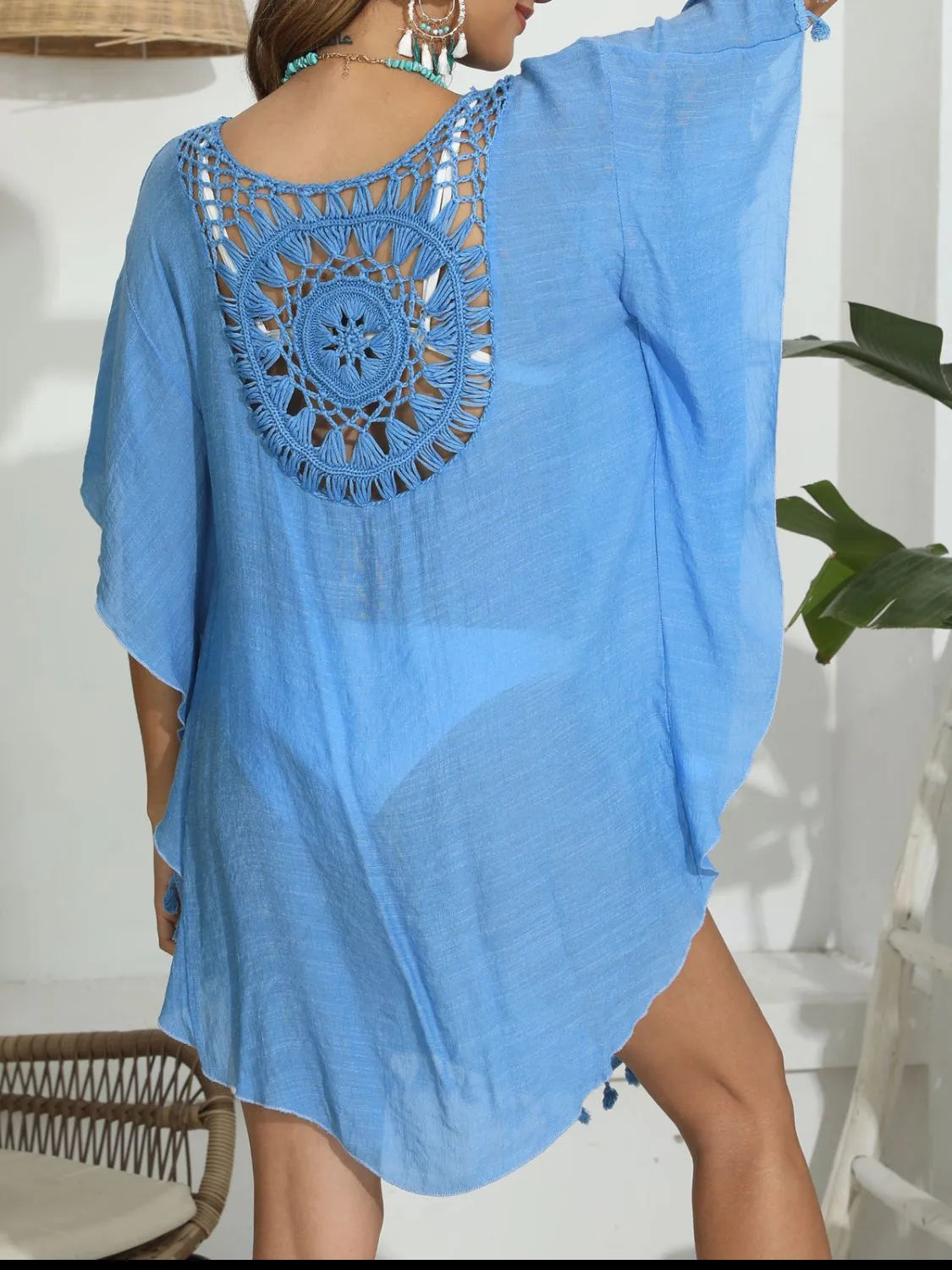 Tassel Crochet Round Neck Cover-Up OutfitFlow