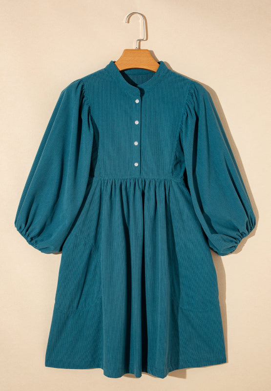 Corduroy Quarter Snap Three-Quarter Sleeve Dress OutfitFlow