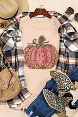 Pumpkin Round Neck Short Sleeve T-Shirt OutfitFlow