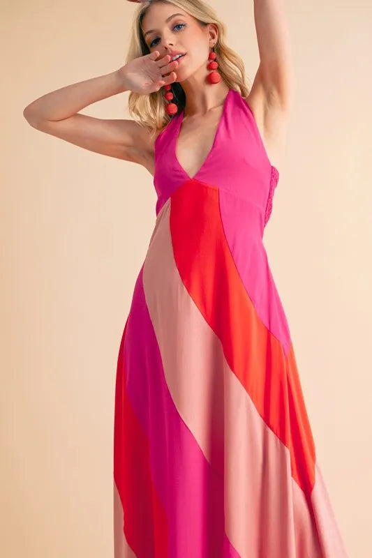 Color Block Sleeveless Maxi Dress OutfitFlow