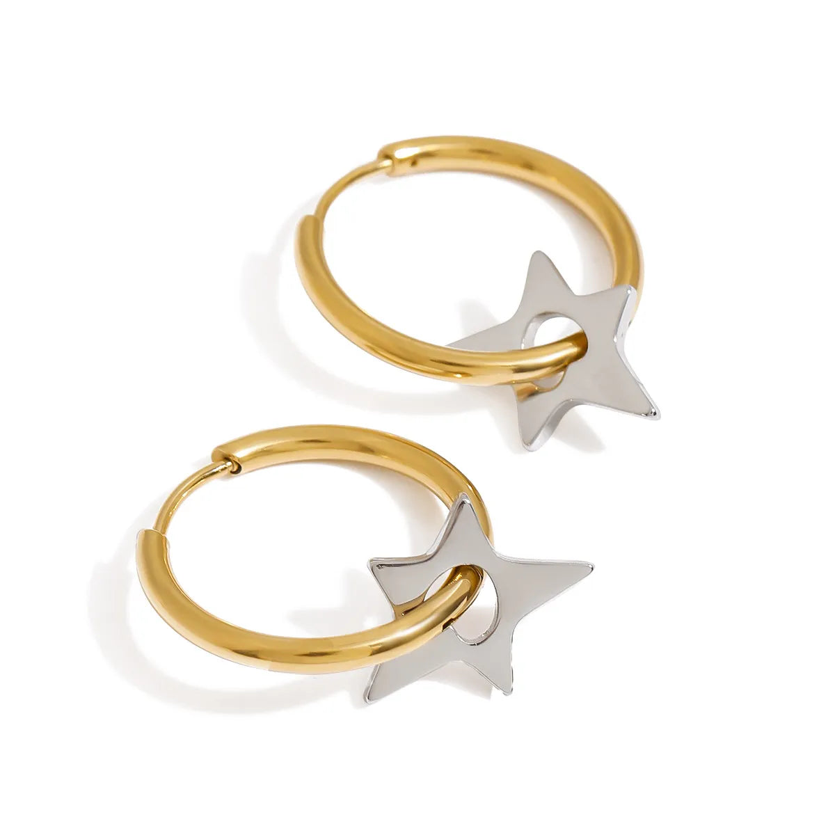 Two-Tone Stainless Steel Star Hoop Earrings OutfitFlow