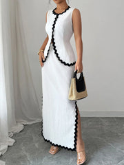 Contrast Scalloped Trim Sleeveless Top and Skirt Set OutfitFlow