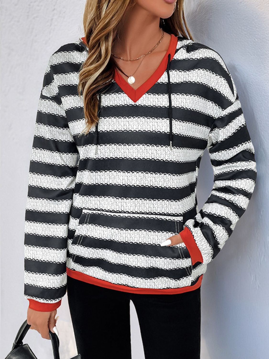 Outfit Flow - Perfee Contrast Striped Long Sleeve Hoodie