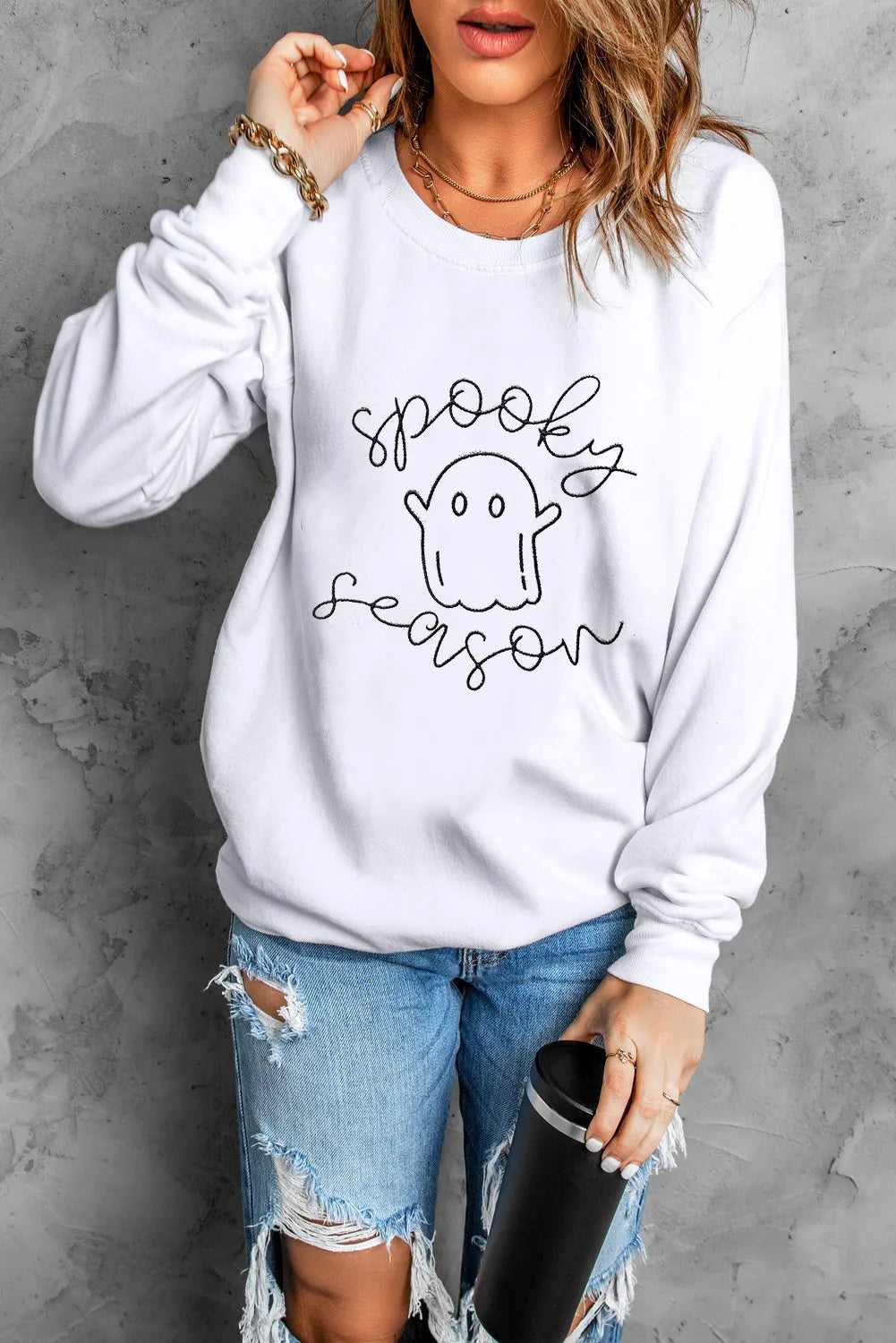 Outfit Flow - Ghost Graphic Long Sleeve Dropped Shoulder Sweatshirt