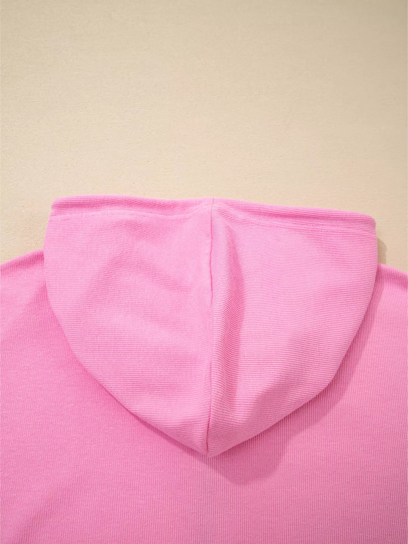 Solid Color Ribbed Zip Up Drawstring Hooded Jacket OutfitFlow