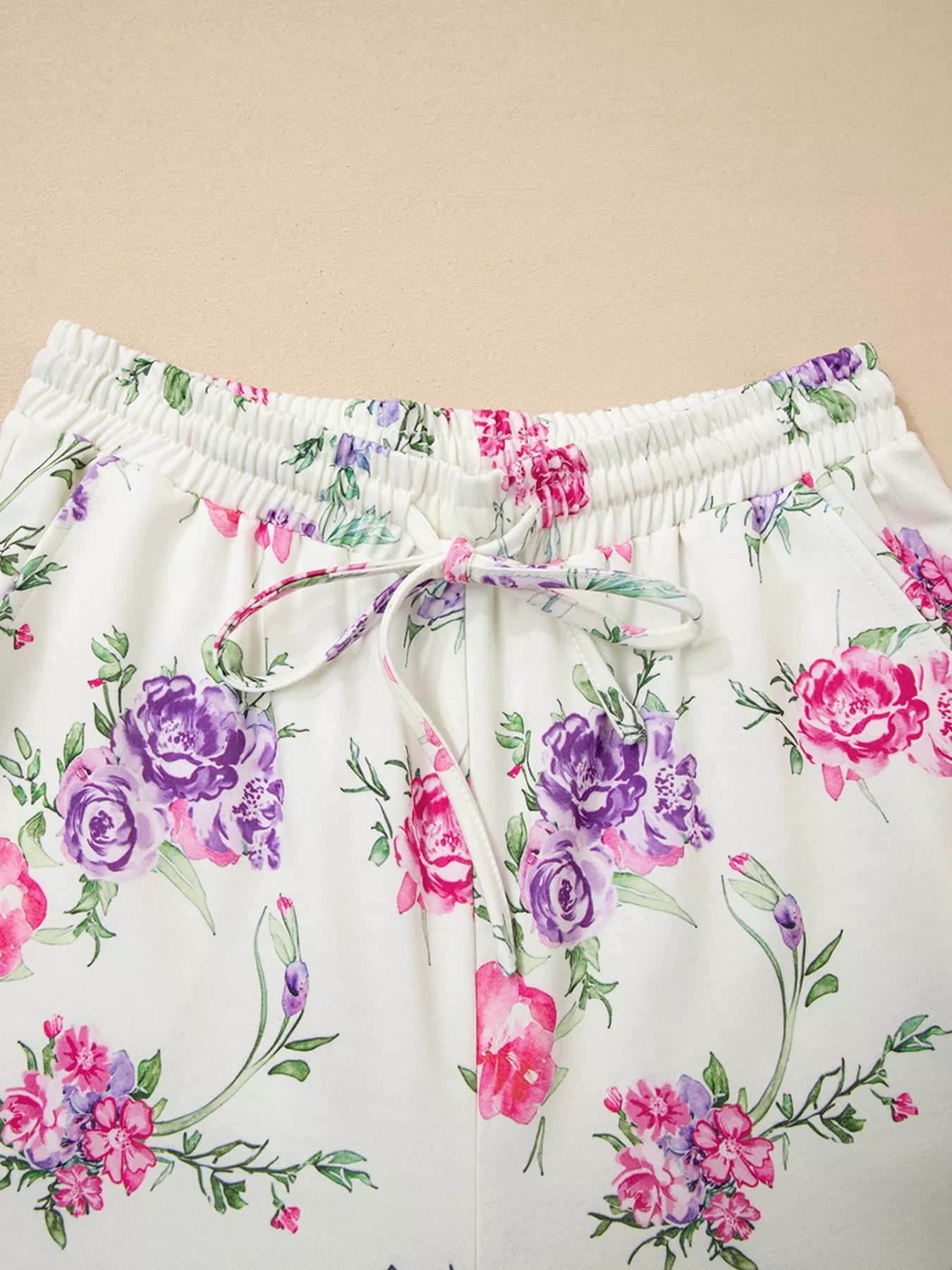 Floral Print Round Neck Top and Drawstring Pants Lounge Set OutfitFlow