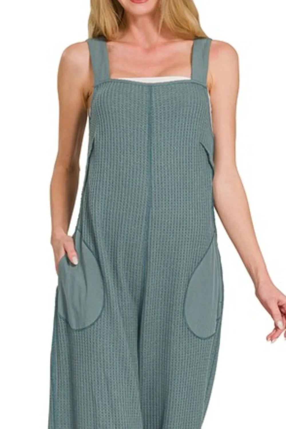 Zenana Knit Waffle Wide Leg Overalls OutfitFlow
