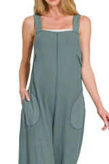 Zenana Knit Waffle Wide Leg Overalls OutfitFlow