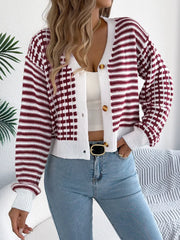 Striped Button-Up Cropped Cardigan OutfitFlow