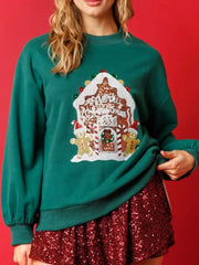 Christmas Sequin Round Neck Sweatshirt OutfitFlow