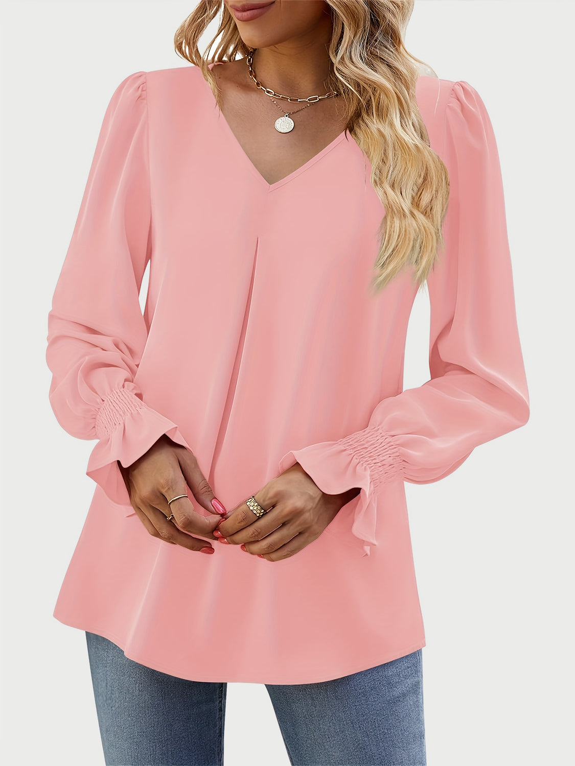 Outfit Flow - V-Neck Flounce Sleeve Top