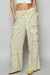 POL Floral Cargo Wide Leg Pants with Lace Drawstring VANILLAFLORAL OutfitFlow