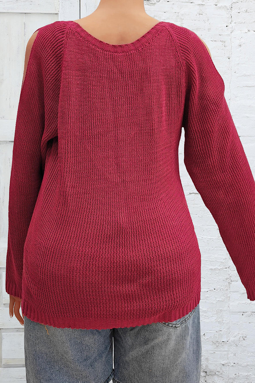 Plus Size Cold Shoulder Round Neck Sweater