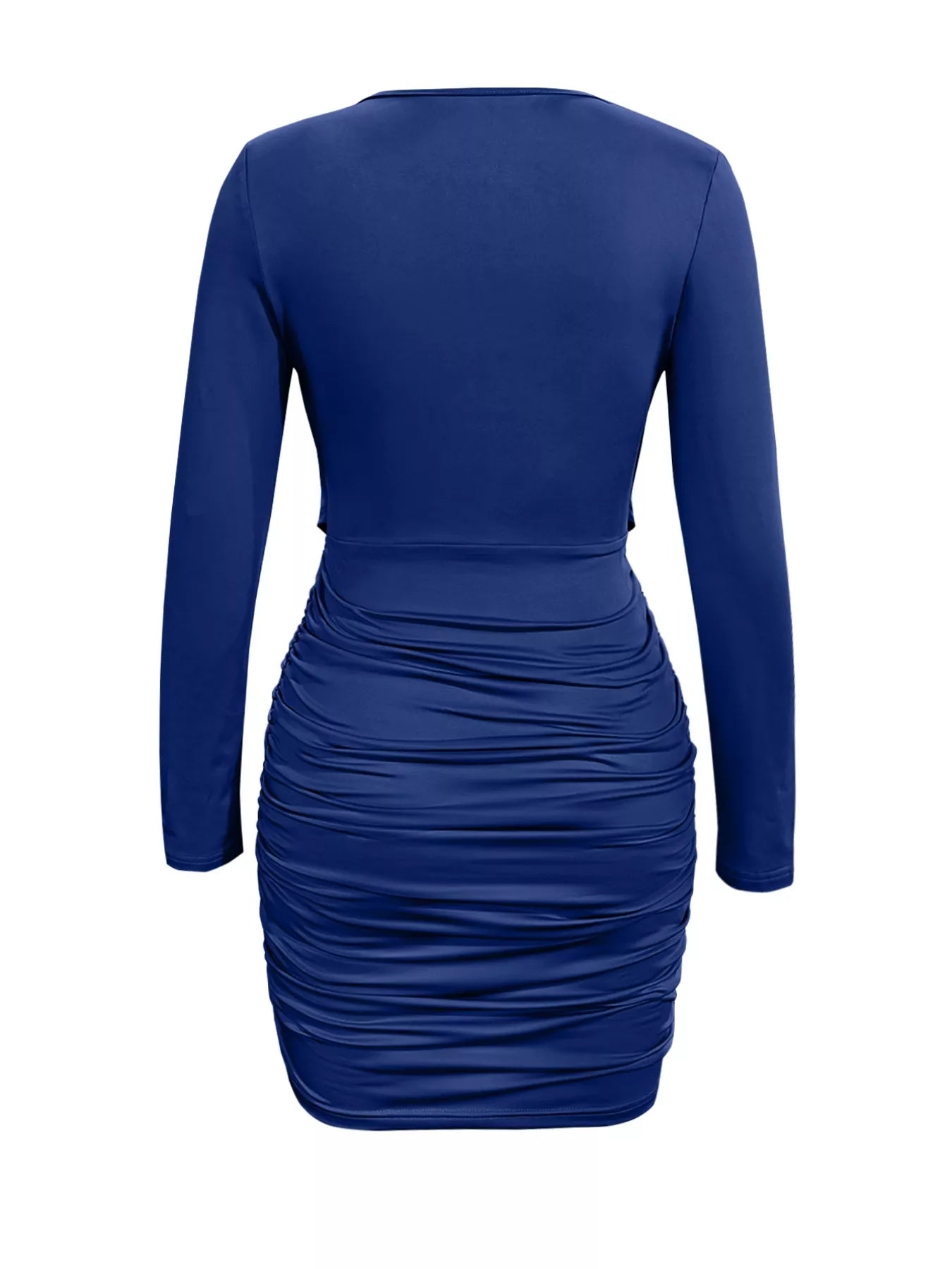 Draped V-Neck Long Sleeve Bodycon Mini Dress OutfitFlow